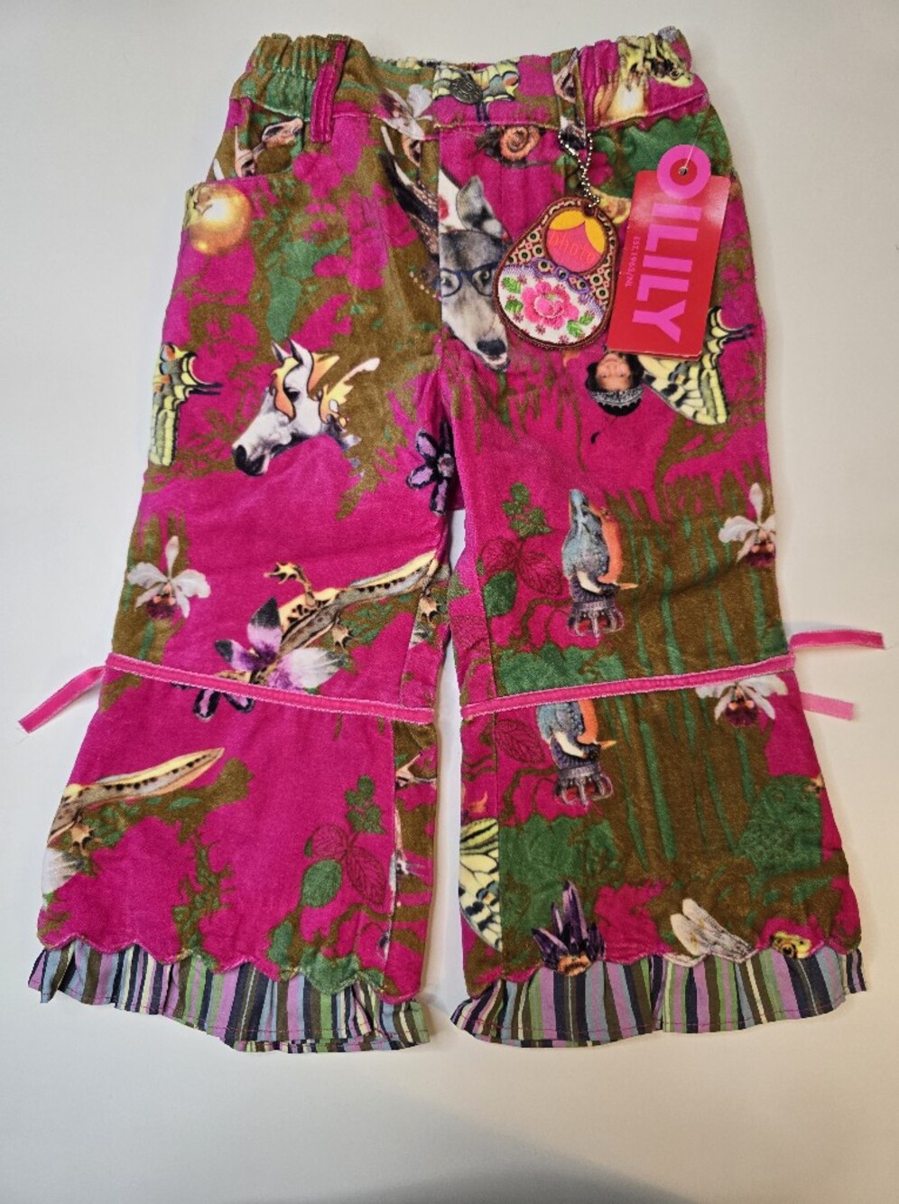 Oilily Fairytale Forest Frog Velvet Pants With Ruffle Hem